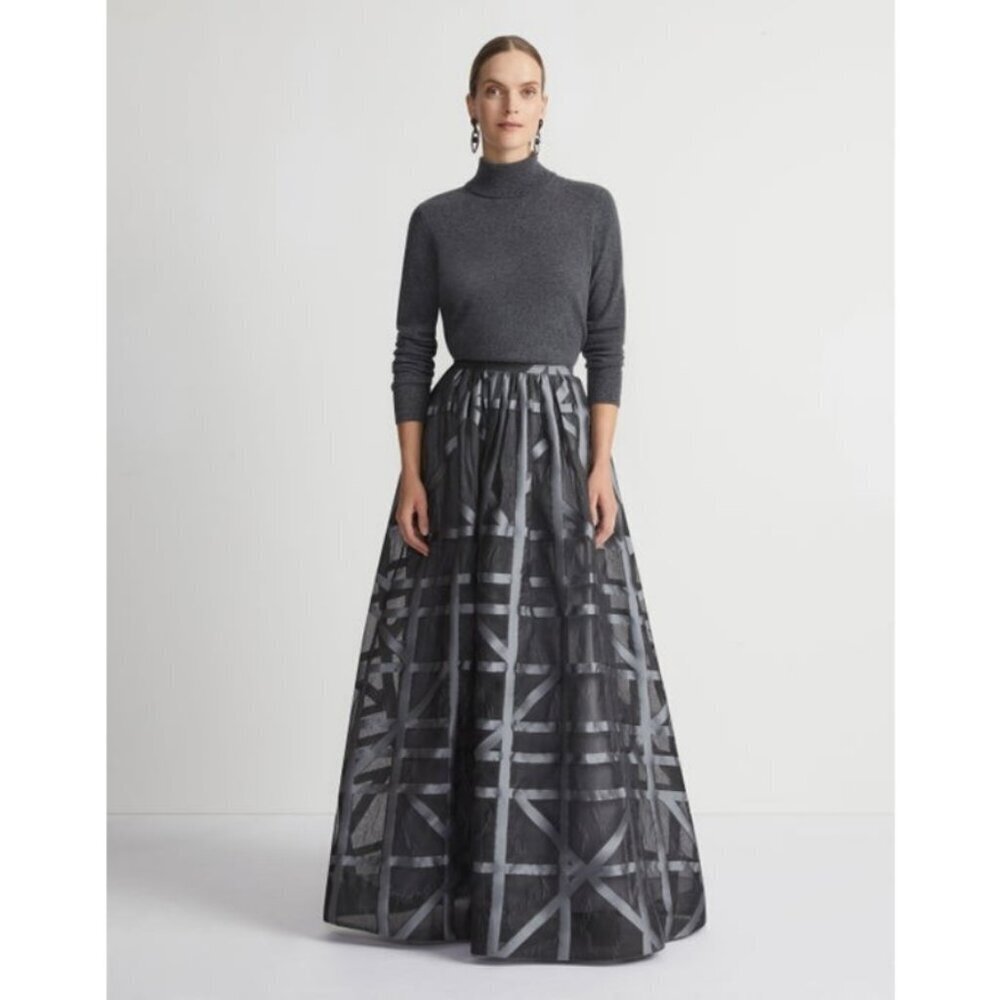 💕LAFAYETTE 148💕 Floorplan Silk Fil Coupé A-Line Floor Length Skirt Steel 6 NWT